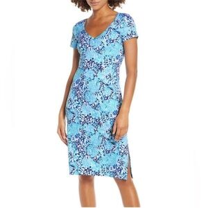 Lilly Pulitzer Malin Midi Dress in the Deep Sea Navy Shells Bells print